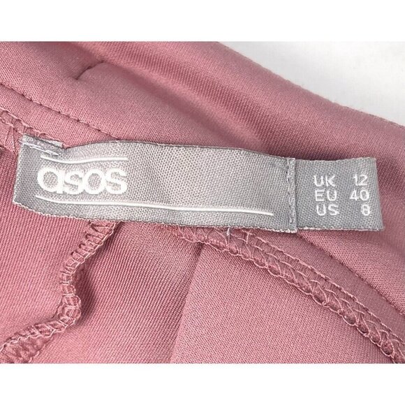 ASOS Womens SIZE 8 Blush Rose Pink Scuba Pleated Full Midi SKIRT Bow on Back EUC - Picture 5 of 7